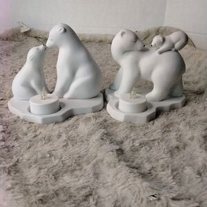 Lot Of 2 PartyLite Polar Bear Tealight Candle Holders. Mama And Baby Bear. CLEAN